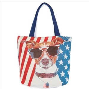 Tote Bag Red White & Blue Patriotic Terrier Dog Stars & Stripes Zipper Top